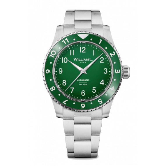 
									WILLIAM L. 1985 Watch Auto Dual Time - Green and Metal 