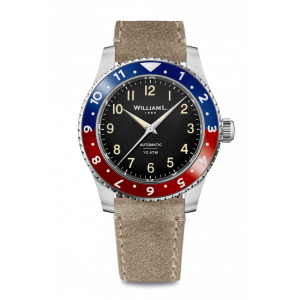 WILLIAM L. 1985 Watch Auto Dual Time - Pepsi and Beige Leather