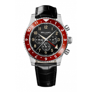 WILLIAM L. 1985 Watch Chrono Dual Time - Red and Black Croco