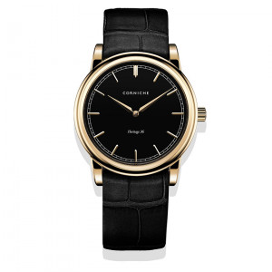 Corniche Watch Heritage 36 - Yellow Gold and Black Leather