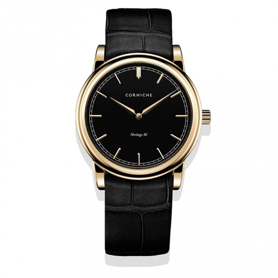 
									Corniche Watch Heritage 36 - Yellow Gold and Black Leather 