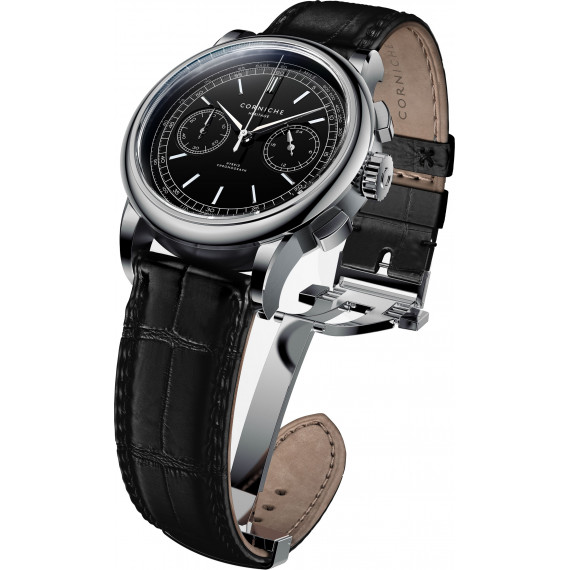 
									Corniche Watch Heritage Chronograph - Steel and Pitch Black Leather 