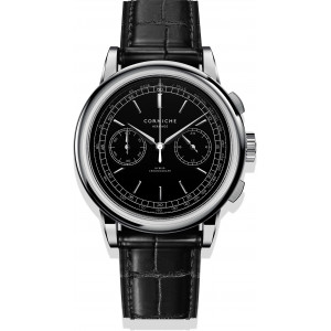 Corniche Watch Heritage Chronograph - Steel and Pitch Black Leather