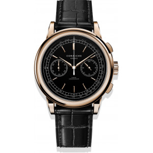 Corniche Watch Heritage Chronograph - Rose Gold and Pitch Black Leather