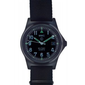 MWC G10 100m PVD Stealth Military Watch with Solid Strap Bars, 10 Year Battery Life, Screw Crown & Caseback