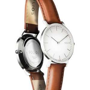 
									Solios Watch Solar White | Brown Vegan Leather 40mm - Silver Case