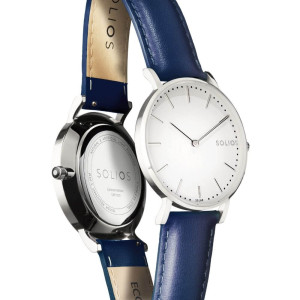 
									Solios Watch Solar White | Blue Vegan Leather 40mm - Silver Case