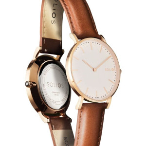 
									Solios Watch Solar White | Brown Vegan Leather 36mm - Rose Gold Case