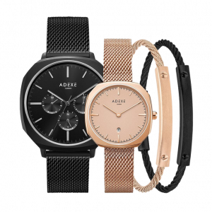 ADEXE Not Your Ordinary Couple Square Watches Set - Rose Gold & Black