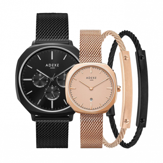 
									ADEXE Not Your Ordinary Couple Square Watches Set - Rose Gold & Black 
